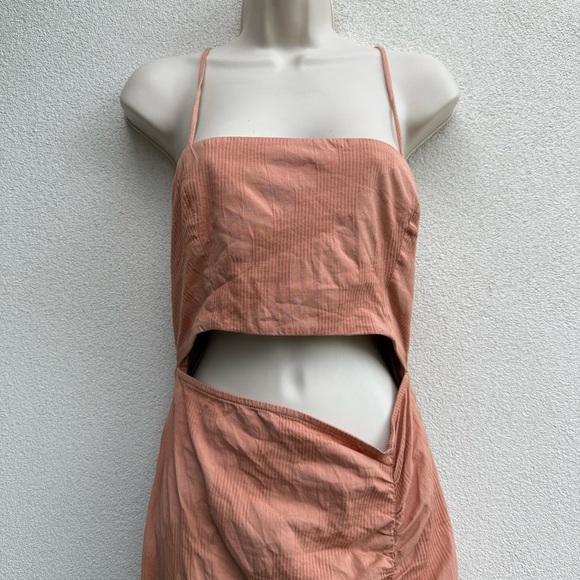 Free People Terracotta/ Smoky Maxi Dress with Exposed Midriff, Waist Bow - Picture 3 of 14